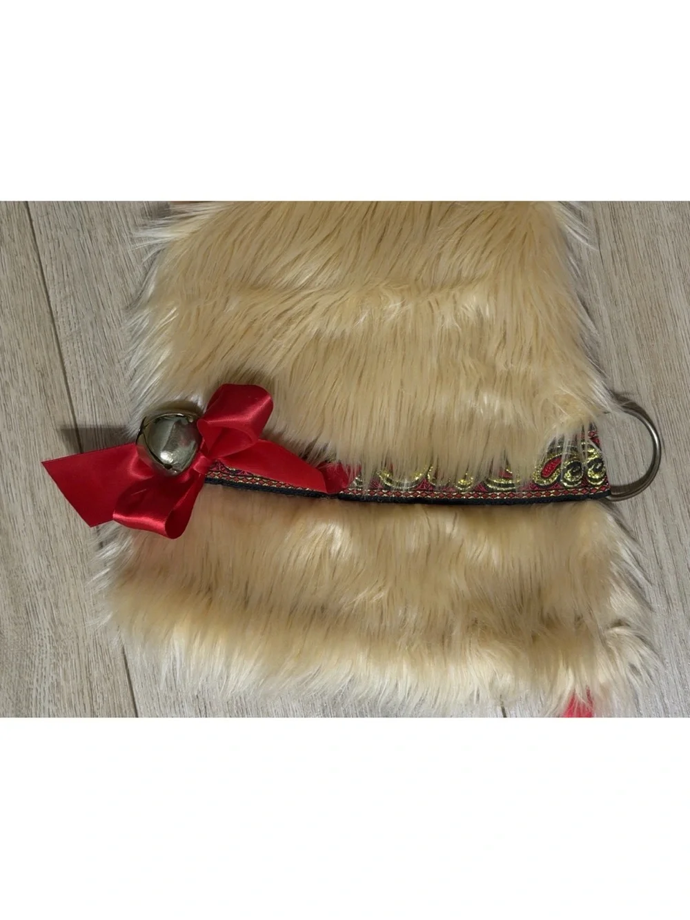 Golden Retriever Faux Fur Christmas Holiday Plush Stocking Jingle Bell